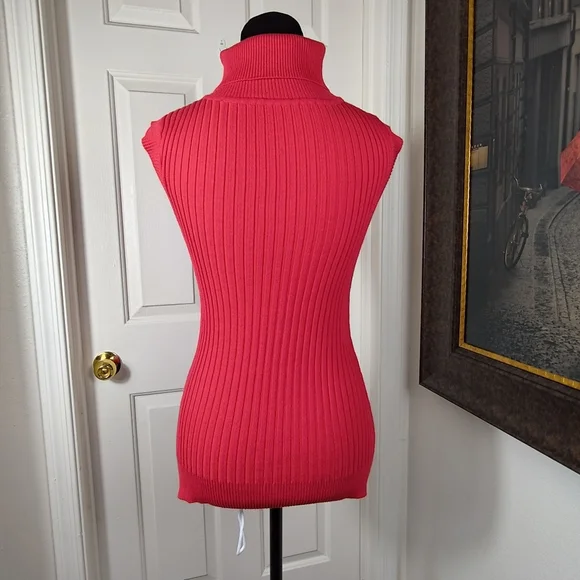 Women's Knit Ribbed Sleeveless Turtleneck In Poppy Red Size Medium - Picture 4 of 9